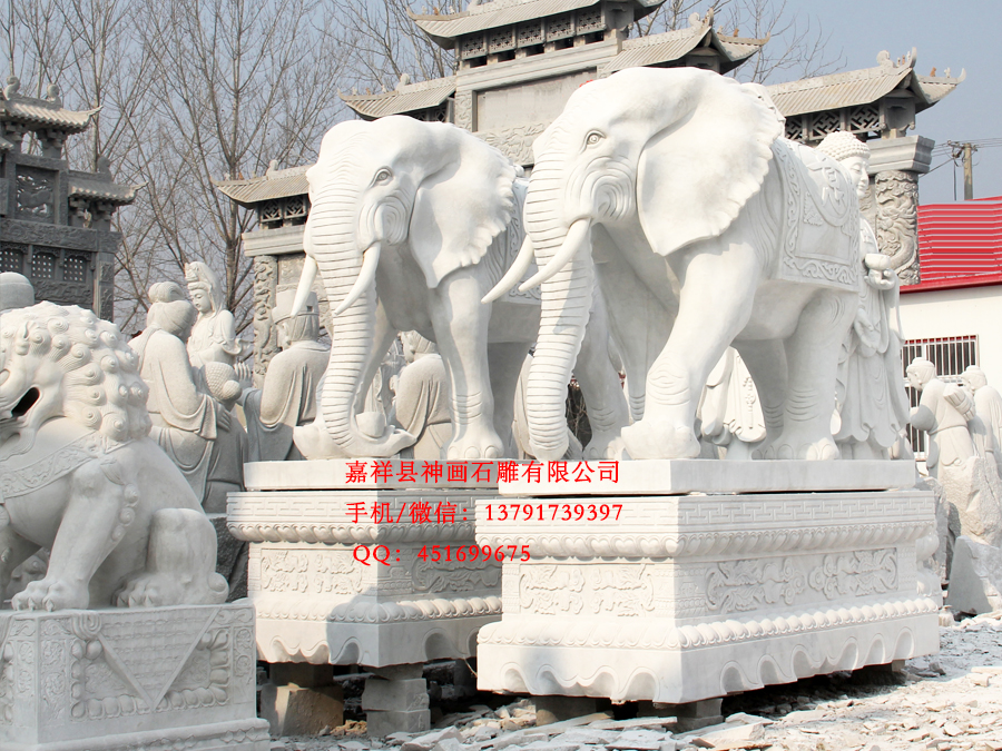 寺院大象雕刻，漢白玉大象